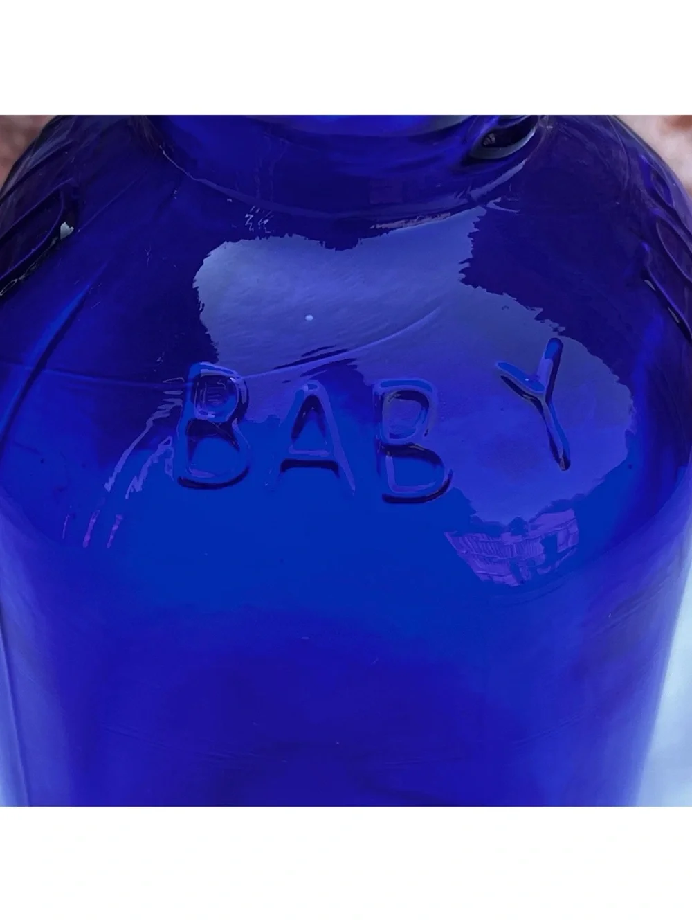 Vintage 1970s Brookfield Baby Face Milk Bottle Cobalt Blue Glass Vase